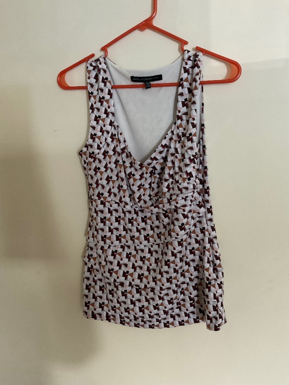 White House Black Market Brown and White Geometric Print Sleeveless Top